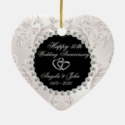 Swirls Hearts Rings 50Th Wedding Anniversary Ceramic Ornament