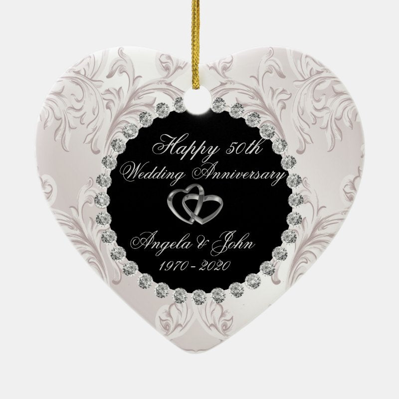 Swirls Hearts Rings 50Th Wedding Anniversary Ceramic Ornament