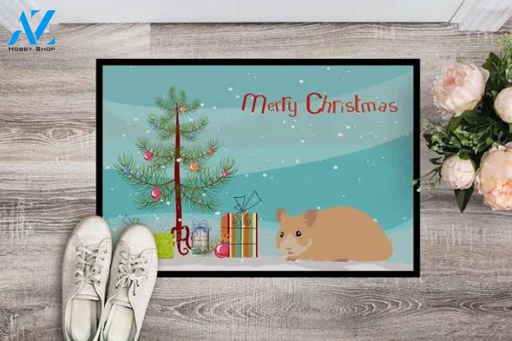 Syrian Golden Hamster Merry Christmas Doormat Housewarming Gift Family Welcome Mat Gift for Friend Family