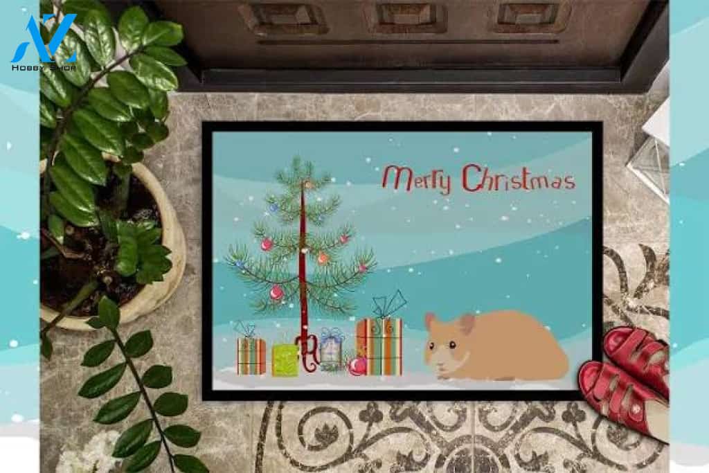 Syrian Golden Hamster Merry Christmas Doormat Housewarming Gift Family Welcome Mat Gift for Friend Family