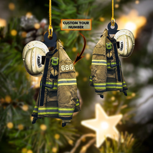 Custom Name Chief White Helmet Firefighter Vest Car Ornament