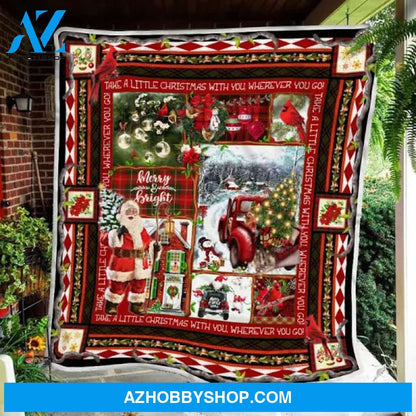 Take A Little Christmas With You Red Truck Decoration Fleece Blanket Gift For People Home Decor Bedding Couch Sofa Soft And Comfy Cozy