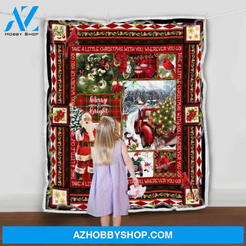 Take A Little Christmas With You Red Truck Decoration Fleece Blanket Gift For People Home Decor Bedding Couch Sofa Soft And Comfy Cozy