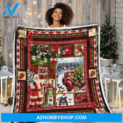 Take A Little Christmas With You Red Truck Decoration Fleece Blanket Gift For People Home Decor Bedding Couch Sofa Soft And Comfy Cozy