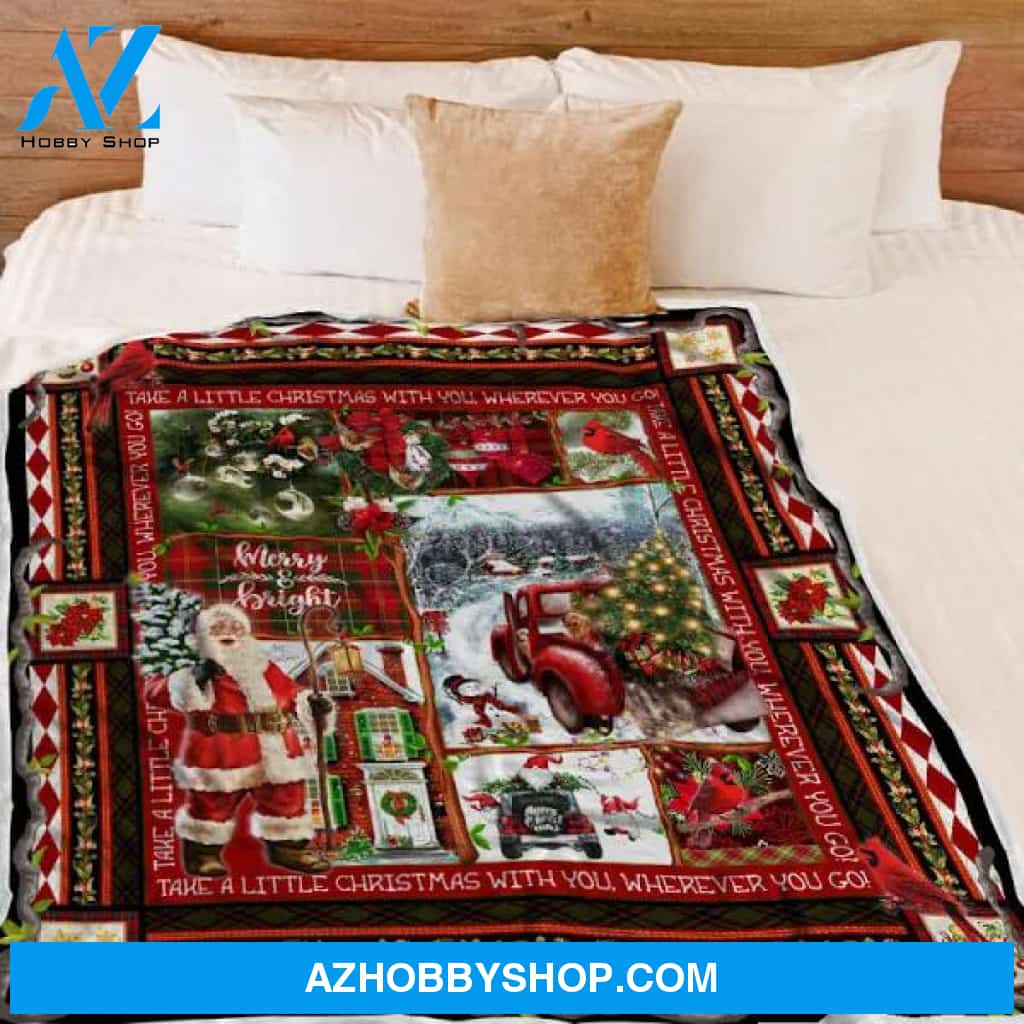 Take A Little Christmas With You Red Truck Decoration Fleece Blanket Gift For People Home Decor Bedding Couch Sofa Soft And Comfy Cozy