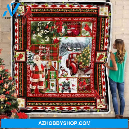 Take A Little Christmas With You Red Truck Decoration Fleece Blanket Gift For People Home Decor Bedding Couch Sofa Soft And Comfy Cozy