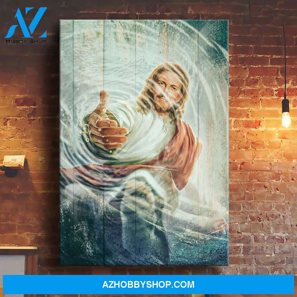 Take his hand through the water Jesus Portrait Canvas Prints - Wall Art