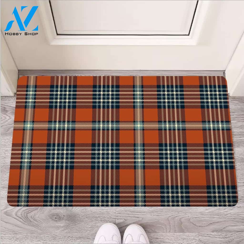 Tartan Orange Plaid Door Mat