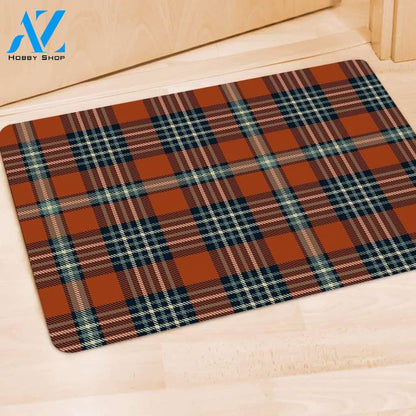 Tartan Orange Plaid Door Mat