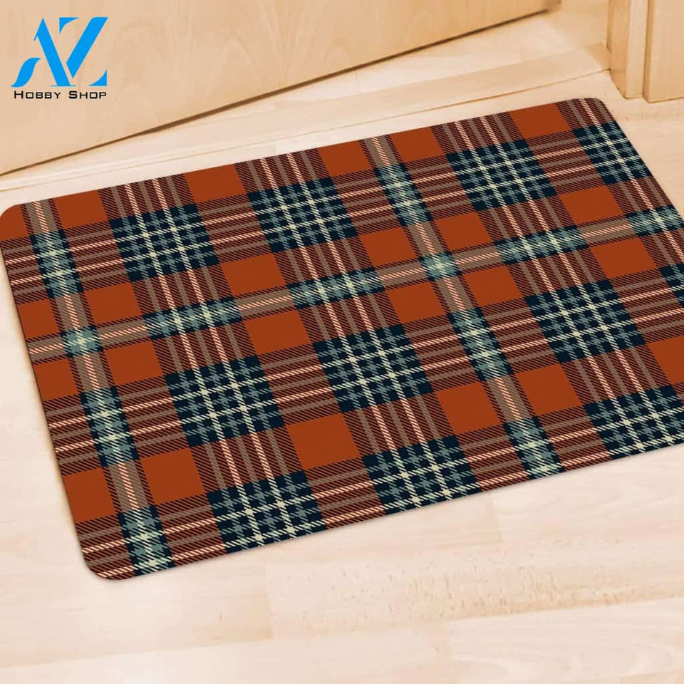 Tartan Orange Plaid Door Mat