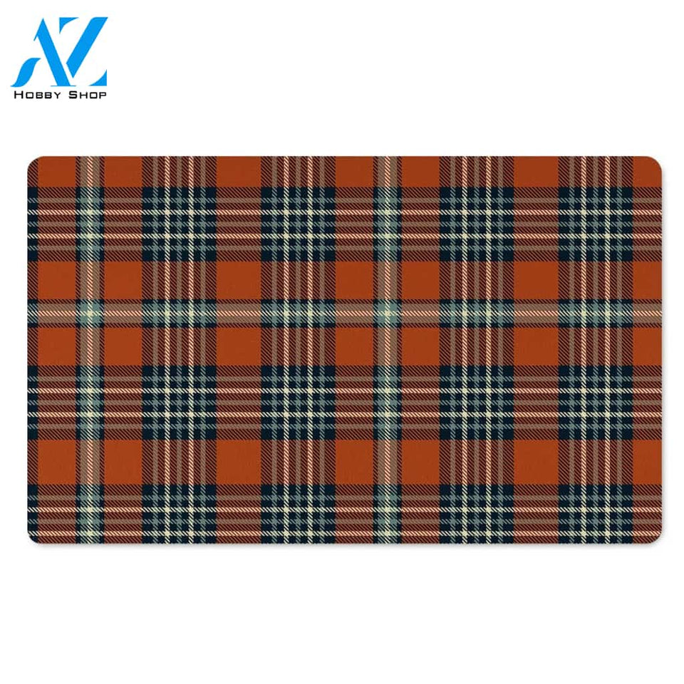 Tartan Orange Plaid Door Mat