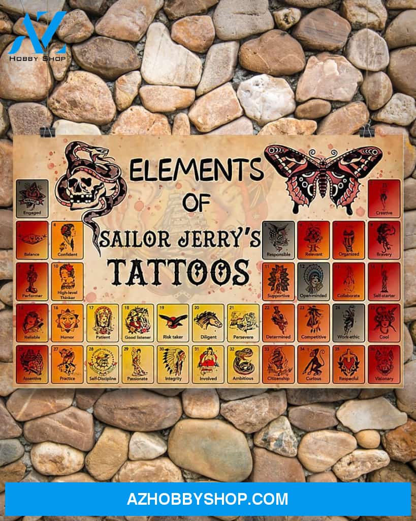 Tattoos Elements Of Sailor Jerry's Tattoos Canvas Prints, Wall Art Prints