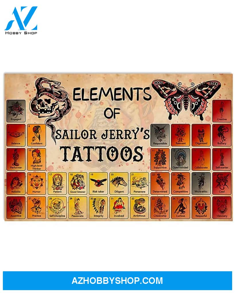 Tattoos Elements Of Sailor Jerry's Tattoos Canvas Prints, Wall Art Prints