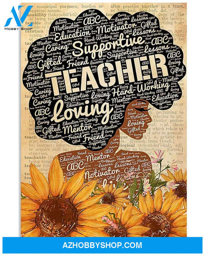 TEACHER AFRO SUNFLOWER GIRL WALL ART CANVAS
