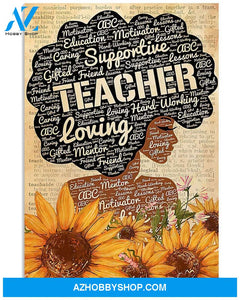 TEACHER AFRO SUNFLOWER GIRL WALL ART CANVAS