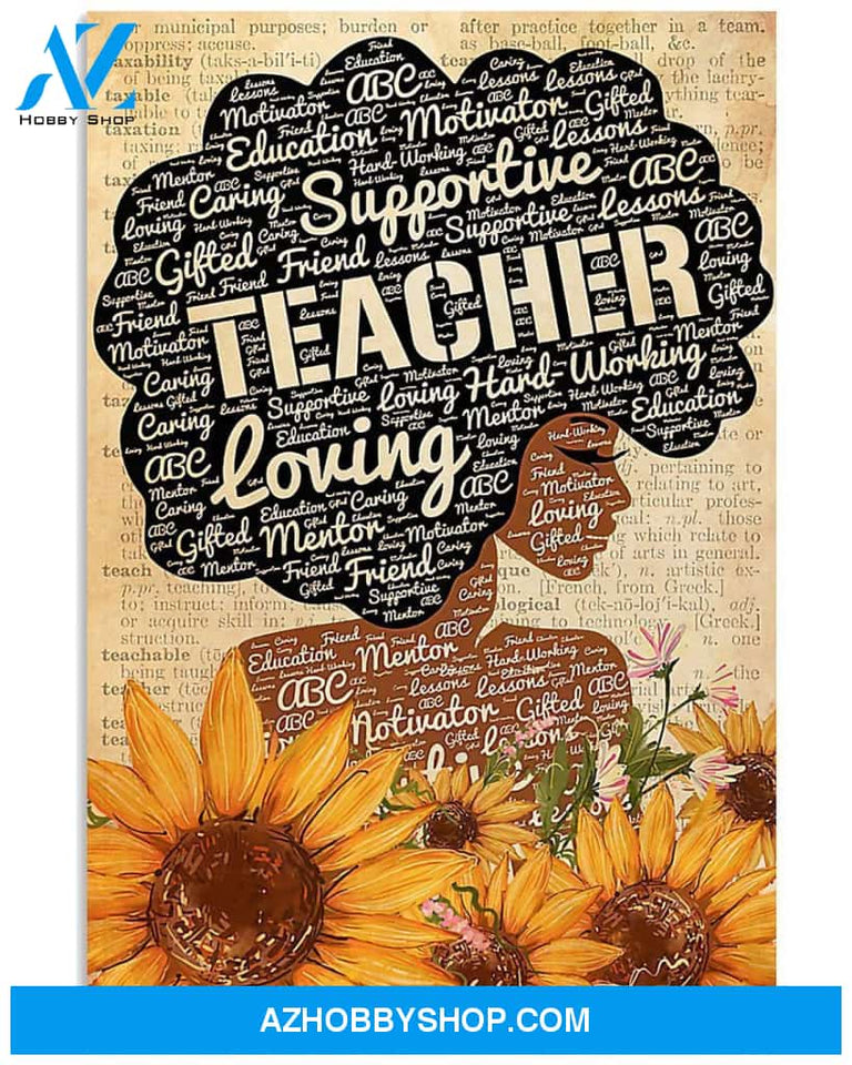 TEACHER AFRO SUNFLOWER GIRL WALL ART CANVAS