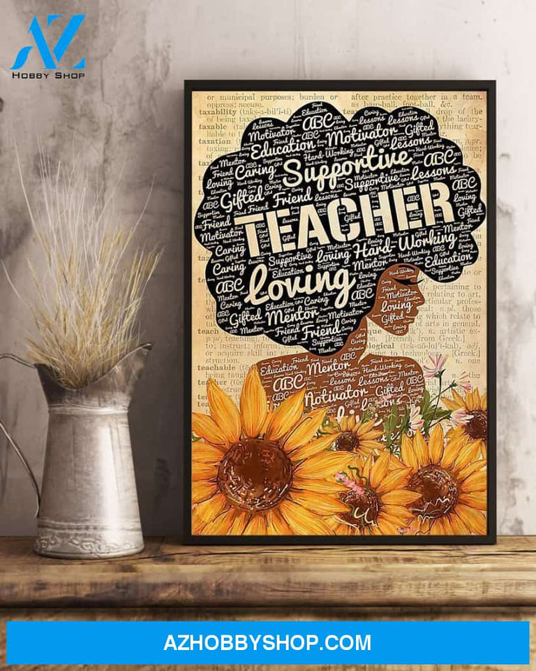 TEACHER AFRO SUNFLOWER GIRL WALL ART CANVAS