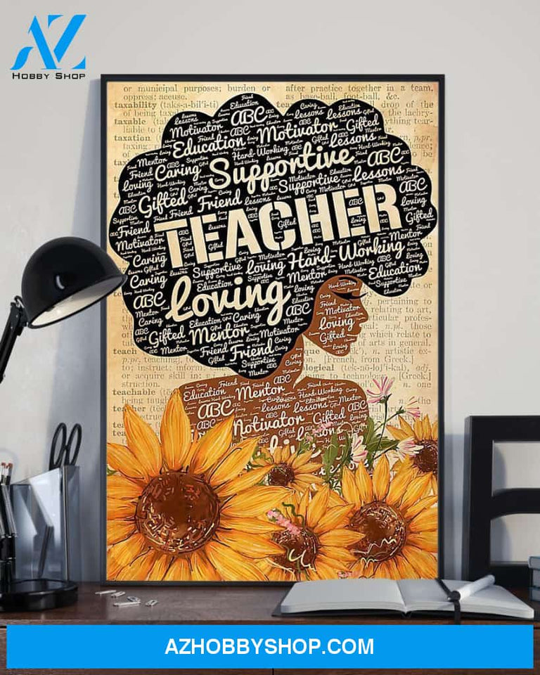 TEACHER AFRO SUNFLOWER GIRL WALL ART CANVAS