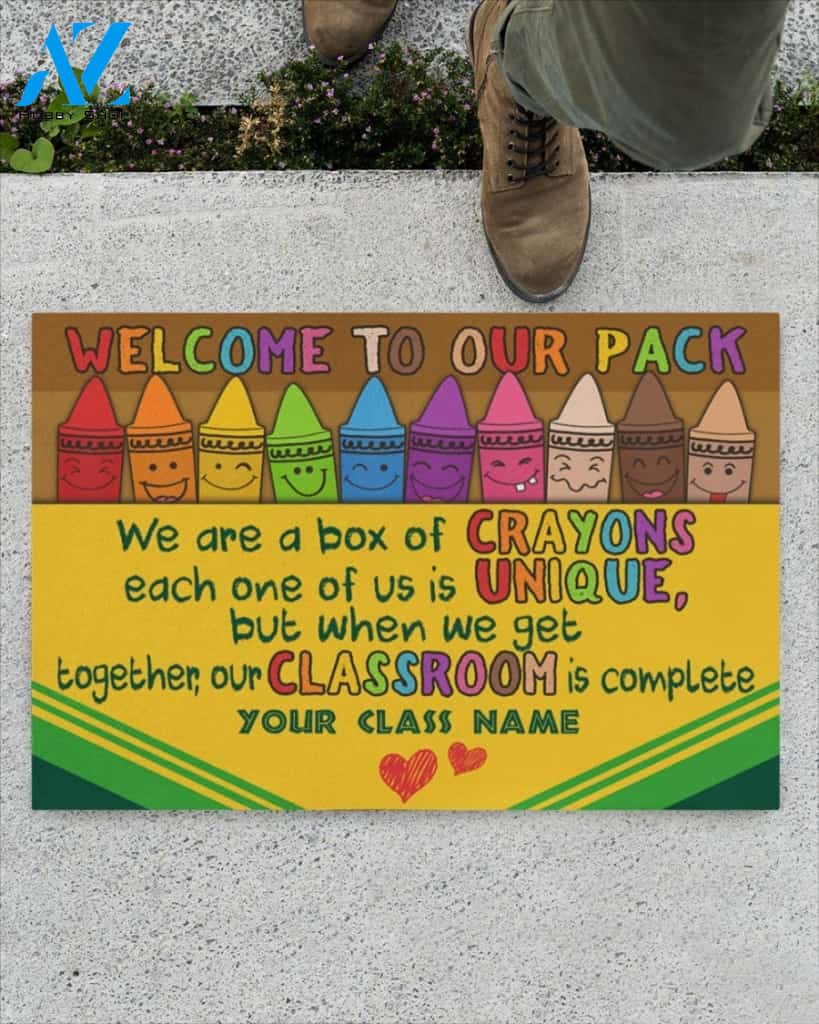 Teacher Personalized Classroom Mat Welcome to our pack Crayons Funny Doormat Gift For Student Teacher Classroom Decor Warm House Gift Welcome Mat