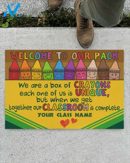 Teacher Personalized Classroom Mat Welcome to our pack Crayons Funny Doormat Gift For Student Teacher Classroom Decor Warm House Gift Welcome Mat