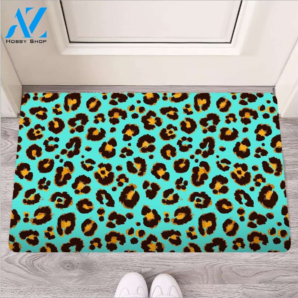 Teal Cheetah Door Mat