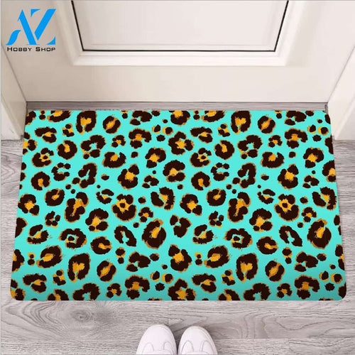 Teal Cheetah Door Mat