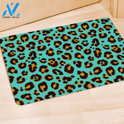 Teal Cheetah Door Mat