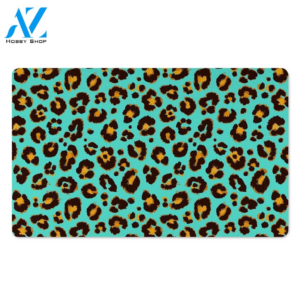 Teal Cheetah Door Mat