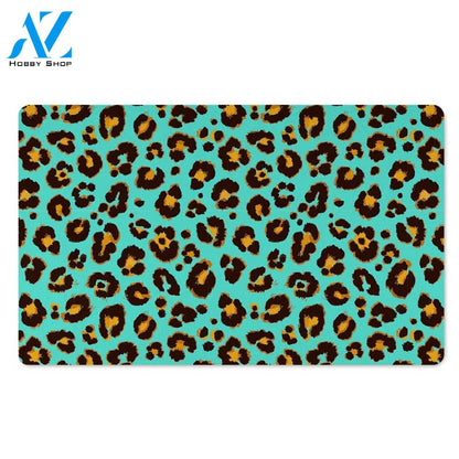 Teal Cheetah Door Mat