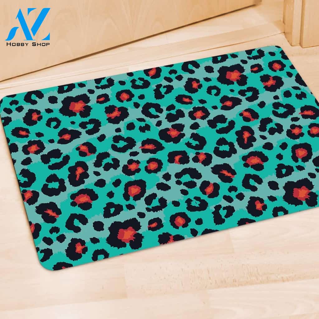 Teal Leopard Door Mat
