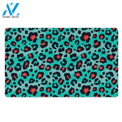 Teal Leopard Door Mat