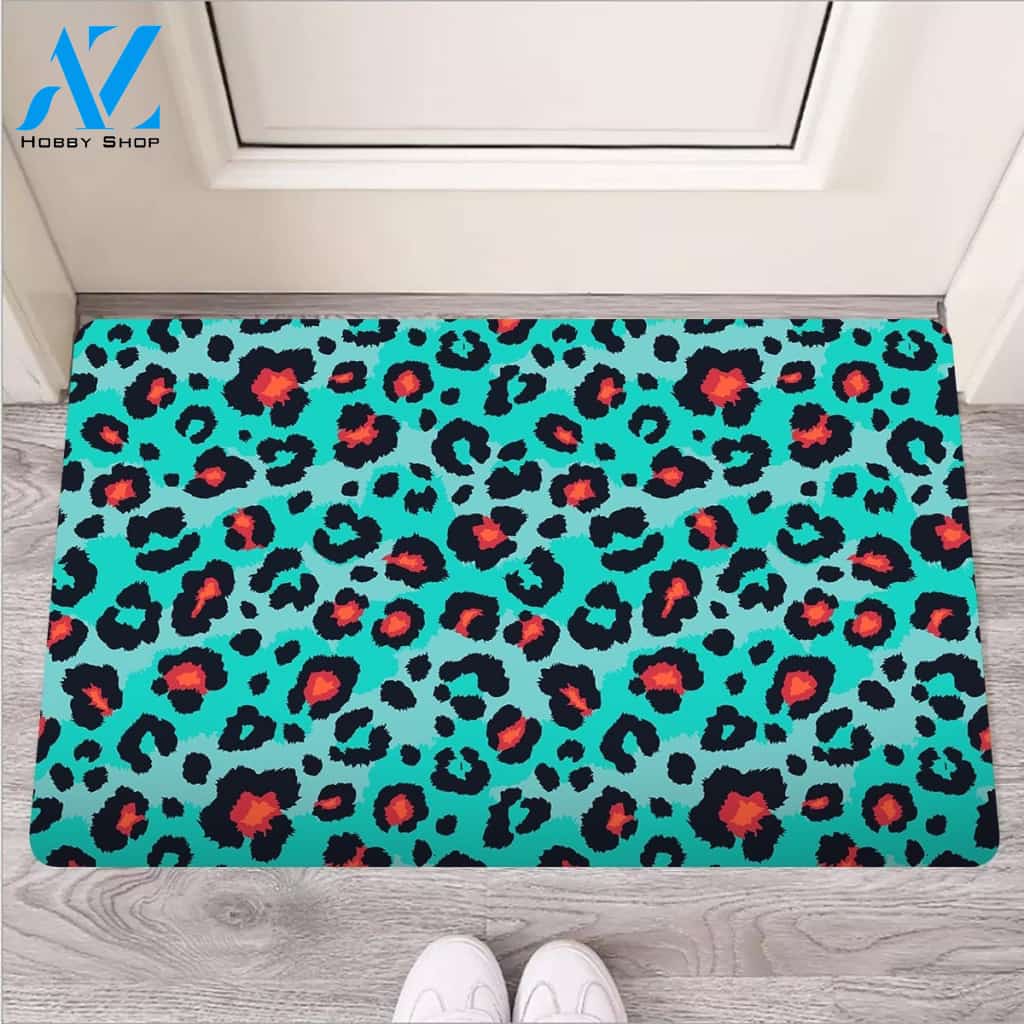 Teal Leopard Door Mat