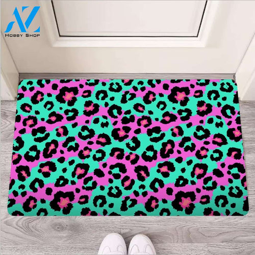 Teal Pink Leopard Door Mat