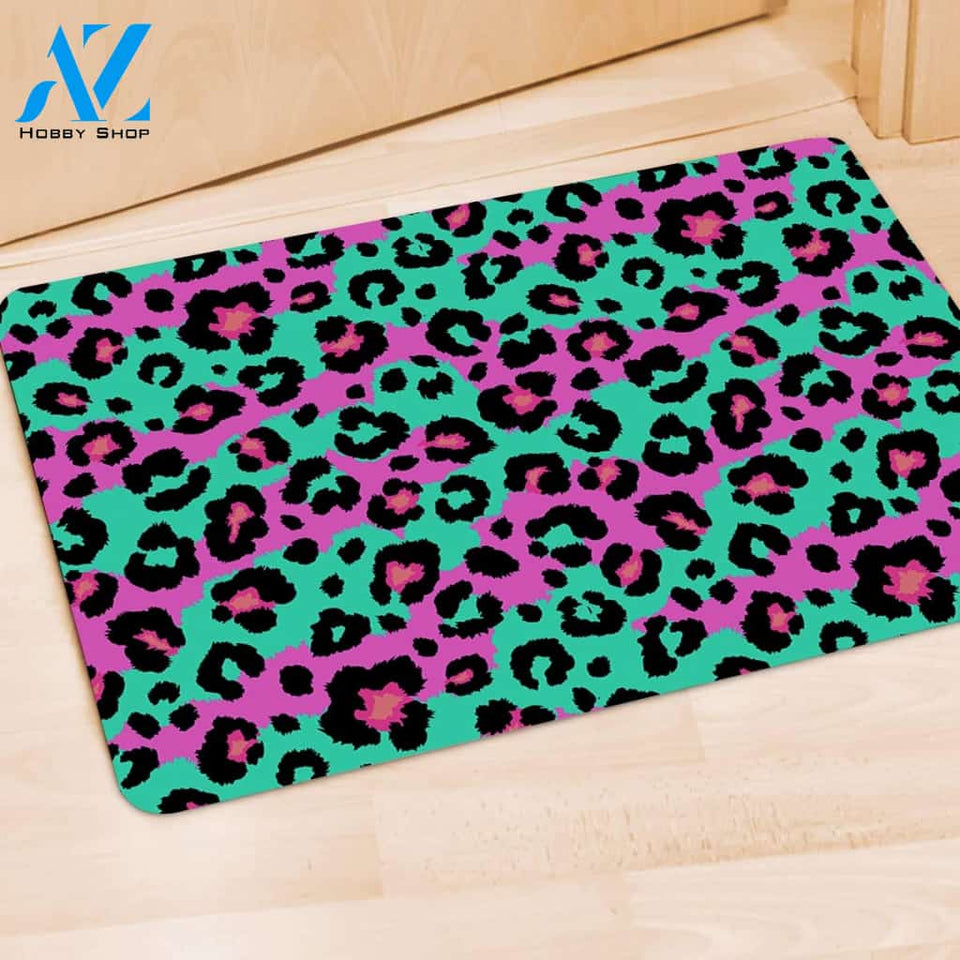 Teal Pink Leopard Door Mat