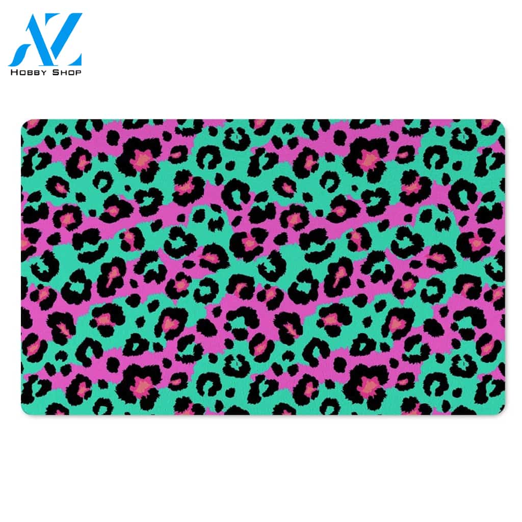 Teal Pink Leopard Door Mat