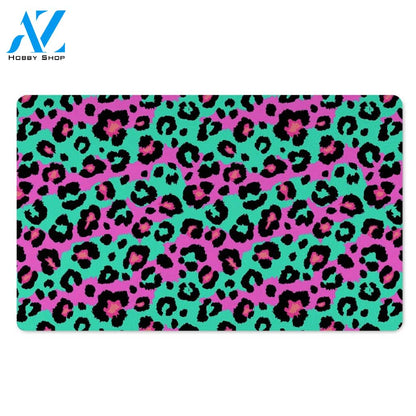 Teal Pink Leopard Door Mat