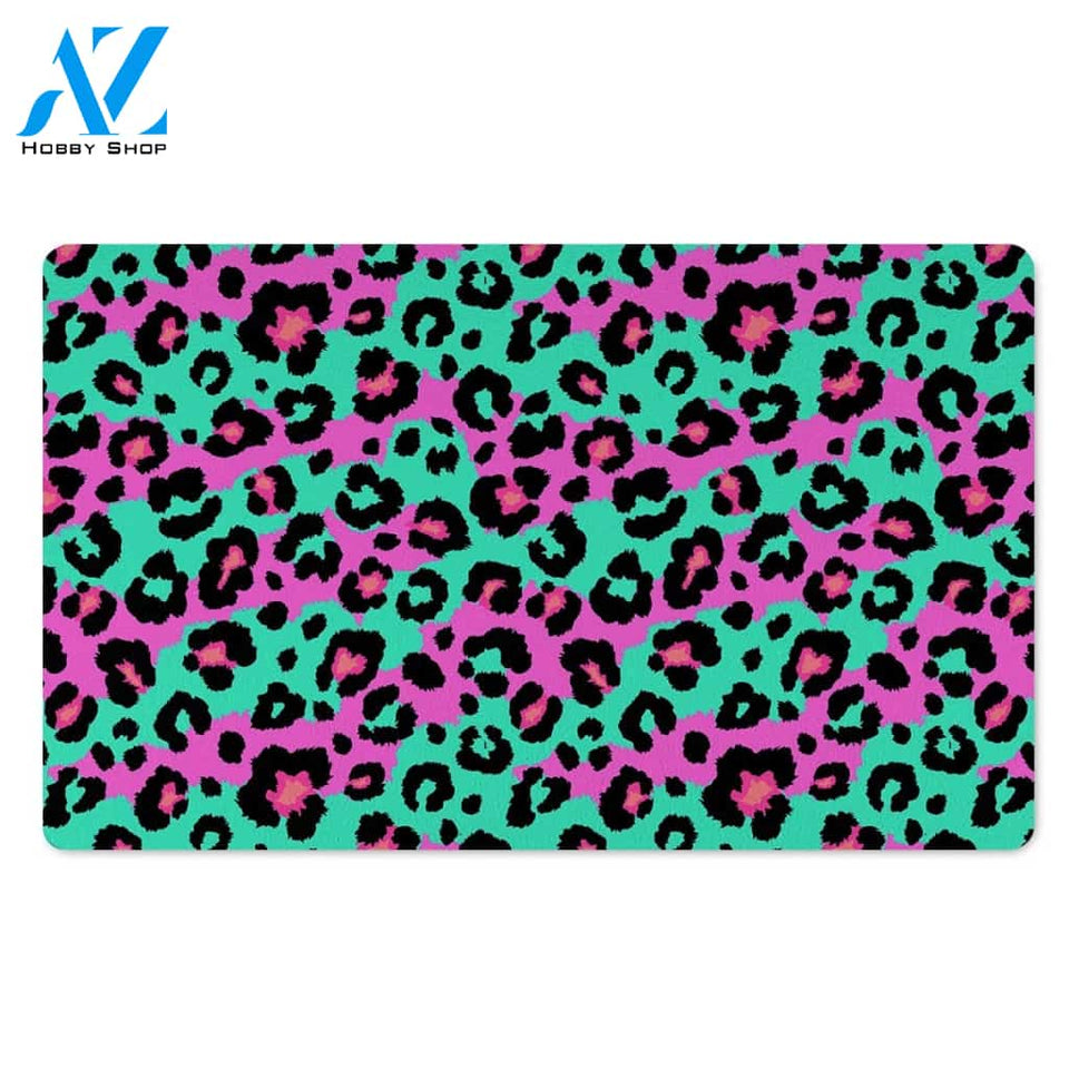 Teal Pink Leopard Door Mat
