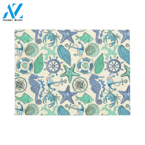Teal Sea Animals Pattern Doormat Welcome Mat House Warming Gift Home Decor Funny Doormat Gift Idea