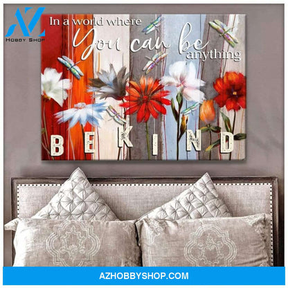 Teemodel Be Kind Dragonfly Wall Art Canvas