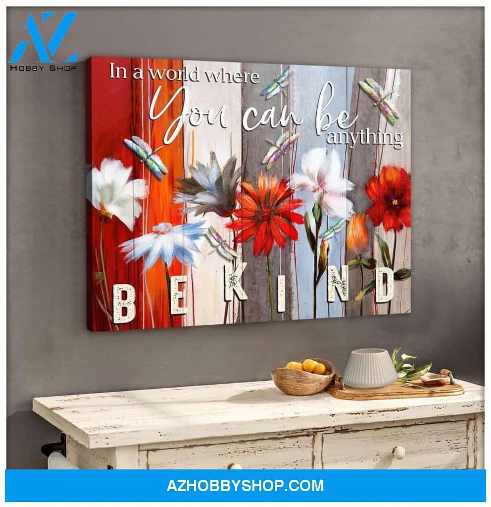 Teemodel Be Kind Dragonfly Wall Art Canvas