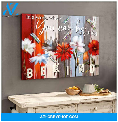Teemodel Be Kind Dragonfly Wall Art Canvas