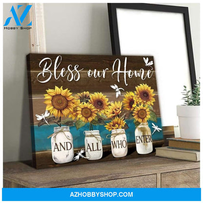 Teemodel Bless Our Home Dragonfly Wall Art Canvas
