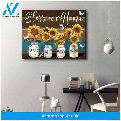 Teemodel Bless Our Home Dragonfly Wall Art Canvas