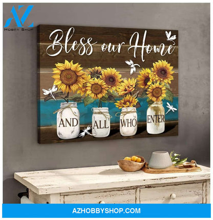 Teemodel Bless Our Home Dragonfly Wall Art Canvas
