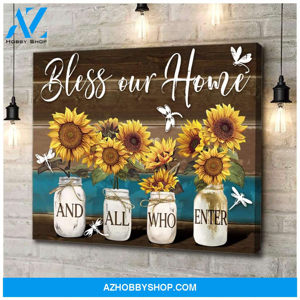 Teemodel Bless Our Home Dragonfly Wall Art Canvas