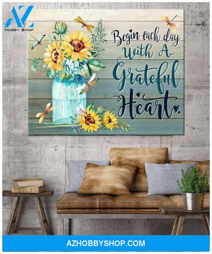 Teemodel Grateful Heart Dragonfly Wall Art Canvas