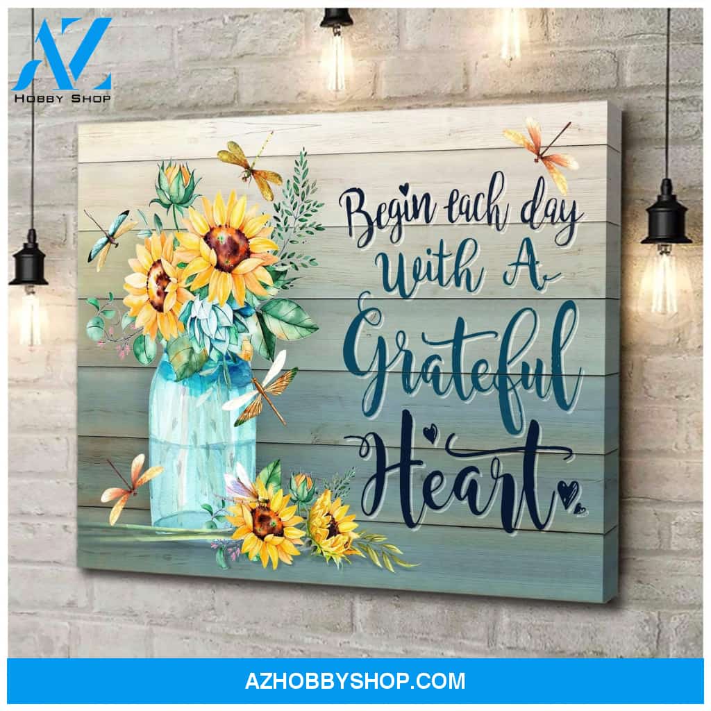 Teemodel Grateful Heart Dragonfly Wall Art Canvas