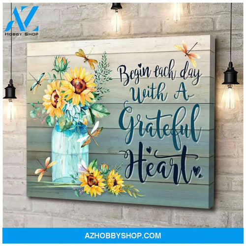 Teemodel Grateful Heart Dragonfly Wall Art Canvas
