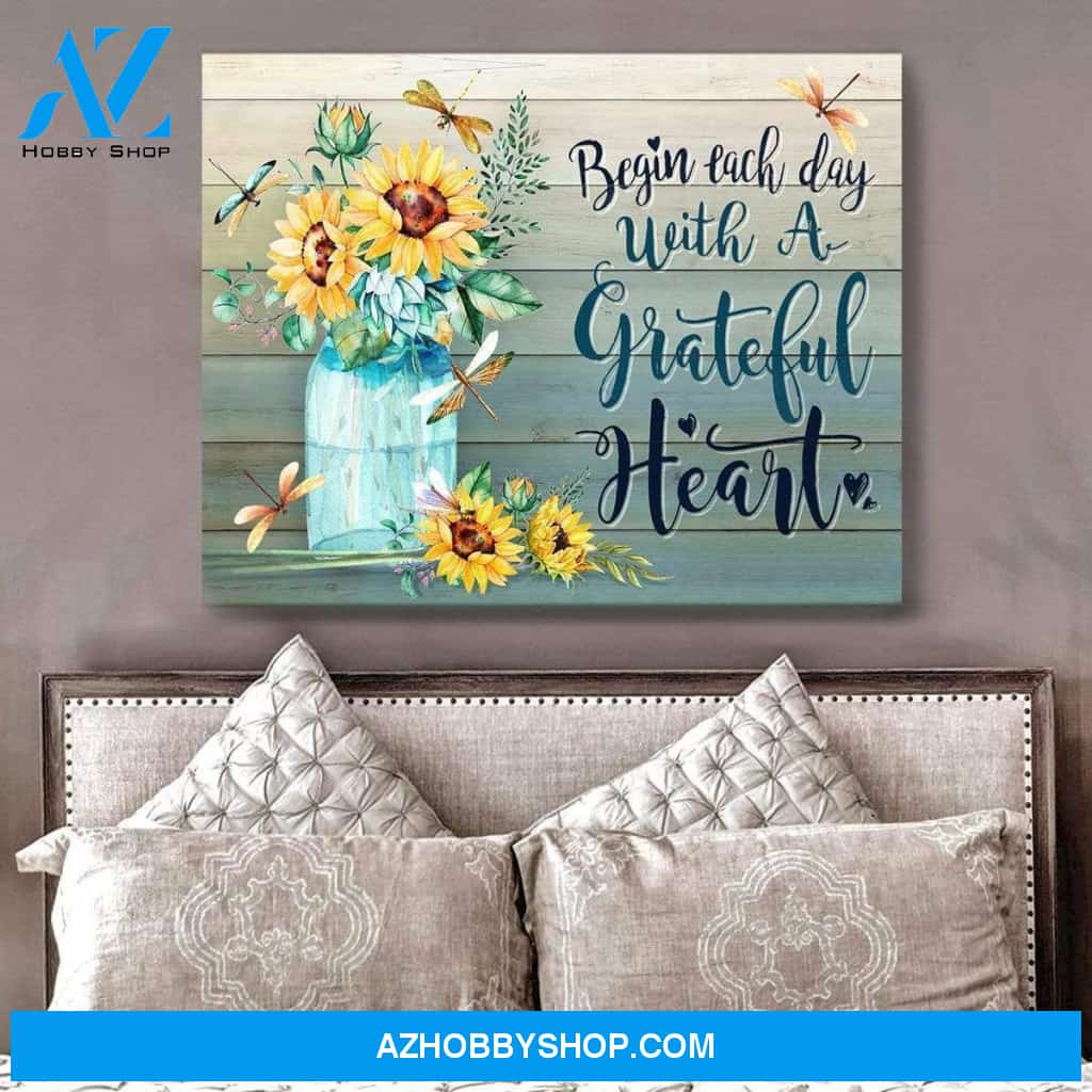 Teemodel Grateful Heart Dragonfly Wall Art Canvas