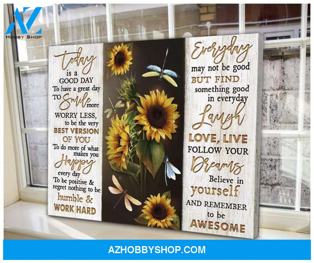 Teemodel To Be Awesome Sunflower Dragonfly Wall Art Canvas